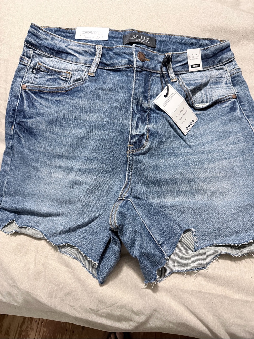 Judy Blue Mid Wash Distressed Cutoff Denim Shorts